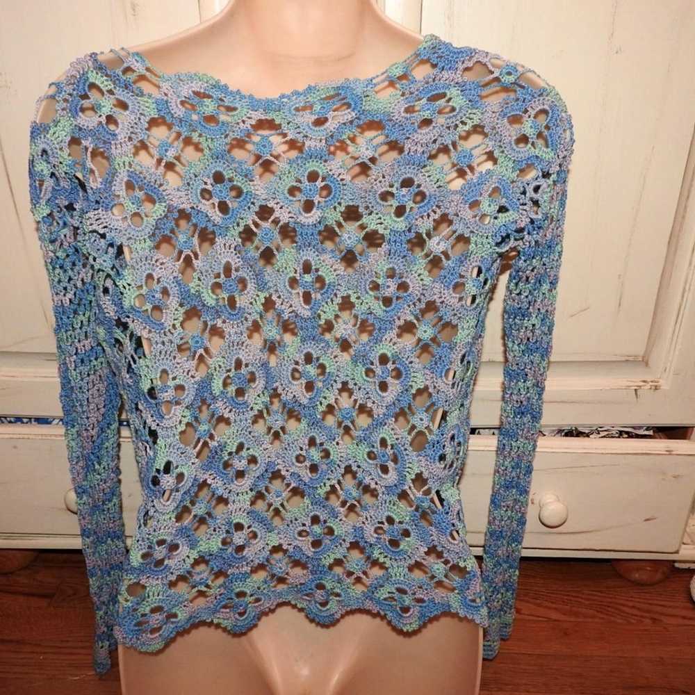 VINTAGE 90's Y2K CROCHET PASTEL COTTON SWEATER GO… - image 5