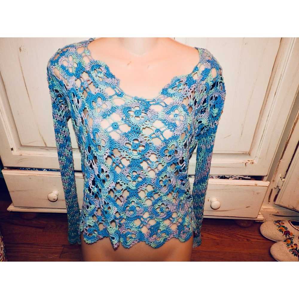 VINTAGE 90's Y2K CROCHET PASTEL COTTON SWEATER GO… - image 6