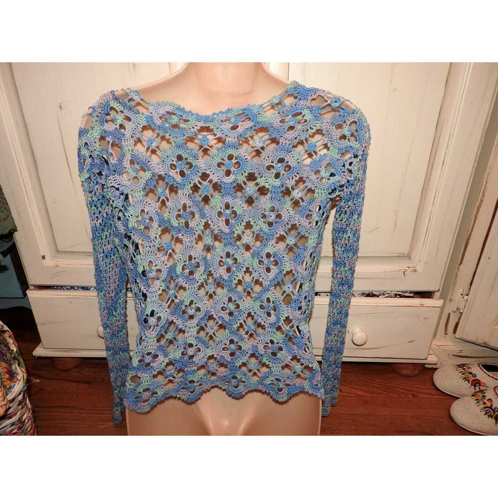 VINTAGE 90's Y2K CROCHET PASTEL COTTON SWEATER GO… - image 7