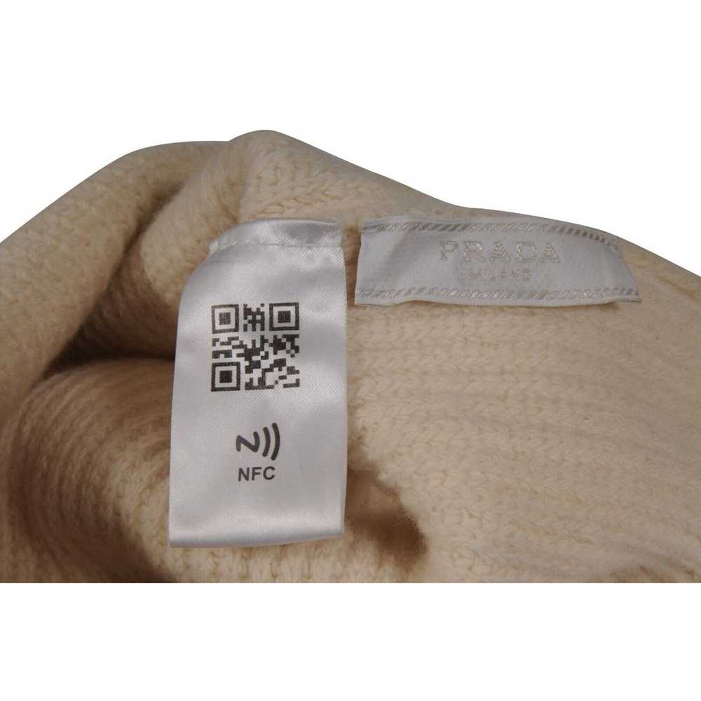 Prada Ribbed Beanie Traingle Plaque Logo Tan Whit… - image 4