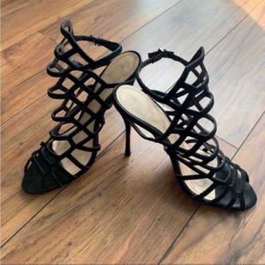 Schutz Black Suede Cage Heel