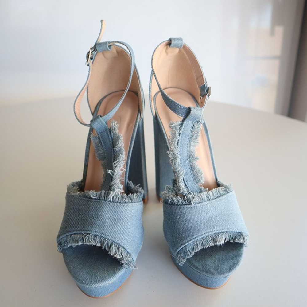 Forever Denim Chunky Platform High Heels With Fra… - image 2