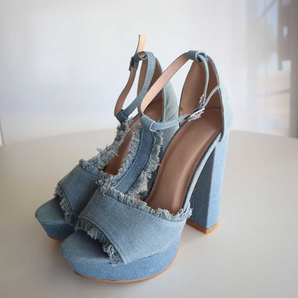 Forever Denim Chunky Platform High Heels With Fra… - image 3