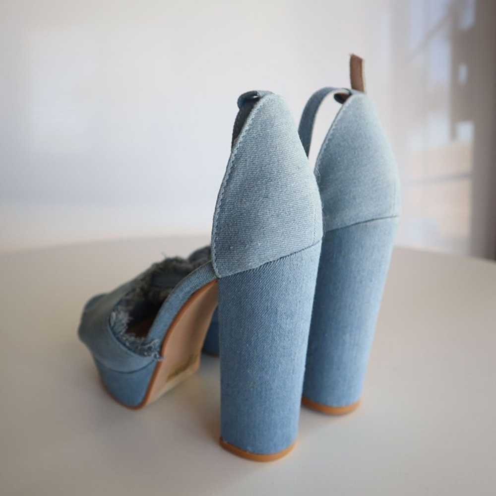 Forever Denim Chunky Platform High Heels With Fra… - image 4