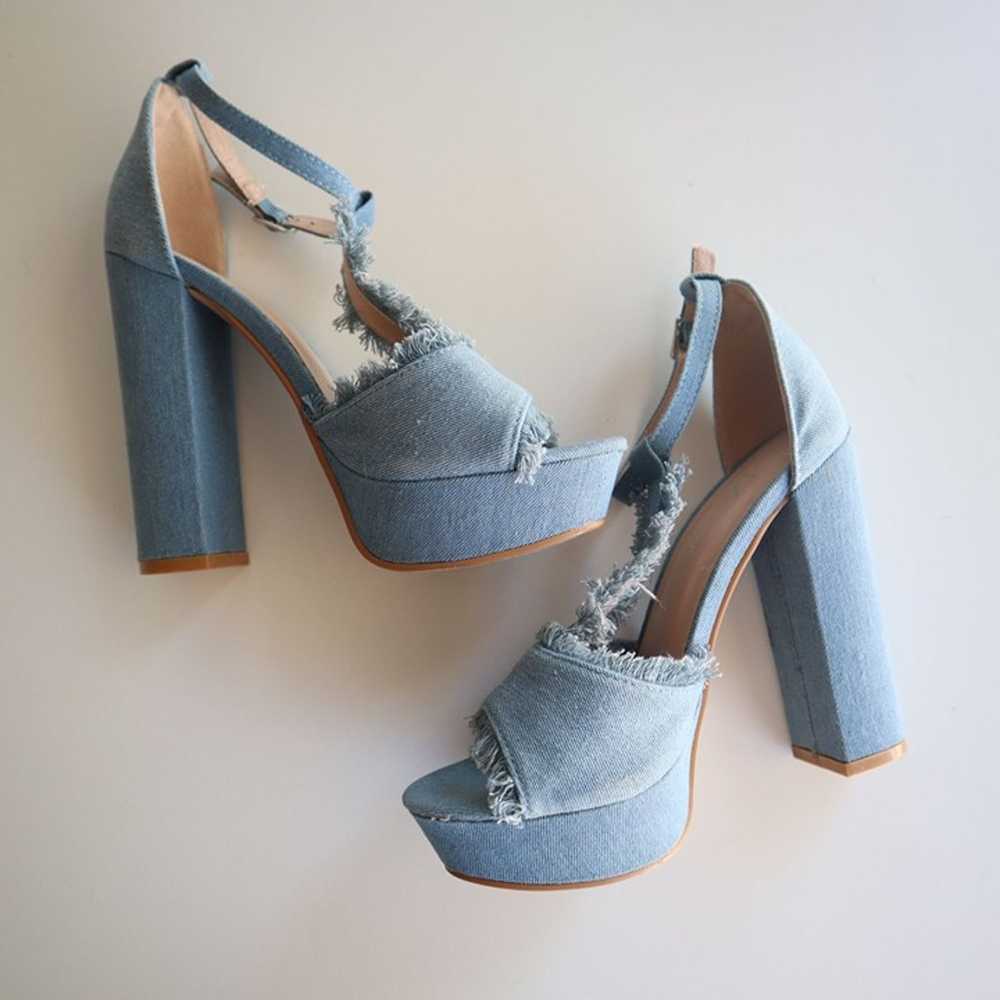 Forever Denim Chunky Platform High Heels With Fra… - image 6