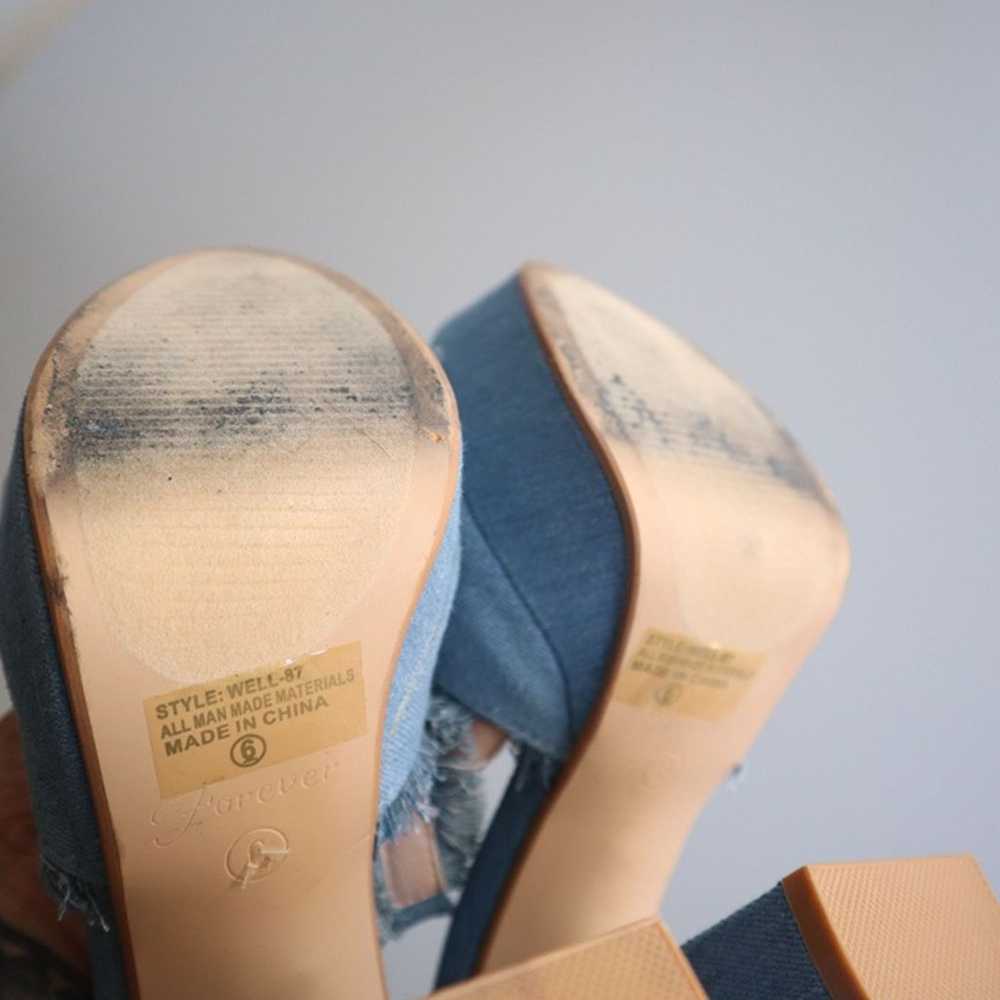 Forever Denim Chunky Platform High Heels With Fra… - image 8