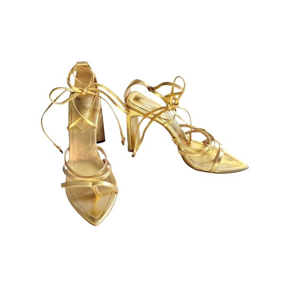 Schutz Leaf Heel Sandal in Platina Gold Metallic … - image 2