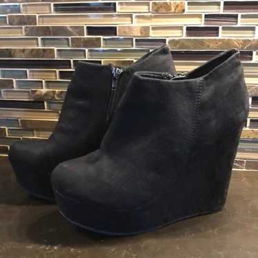 Aldo black faux suede platform wedge sho