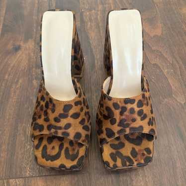 Leopard Print Block Heel Mules - size 38