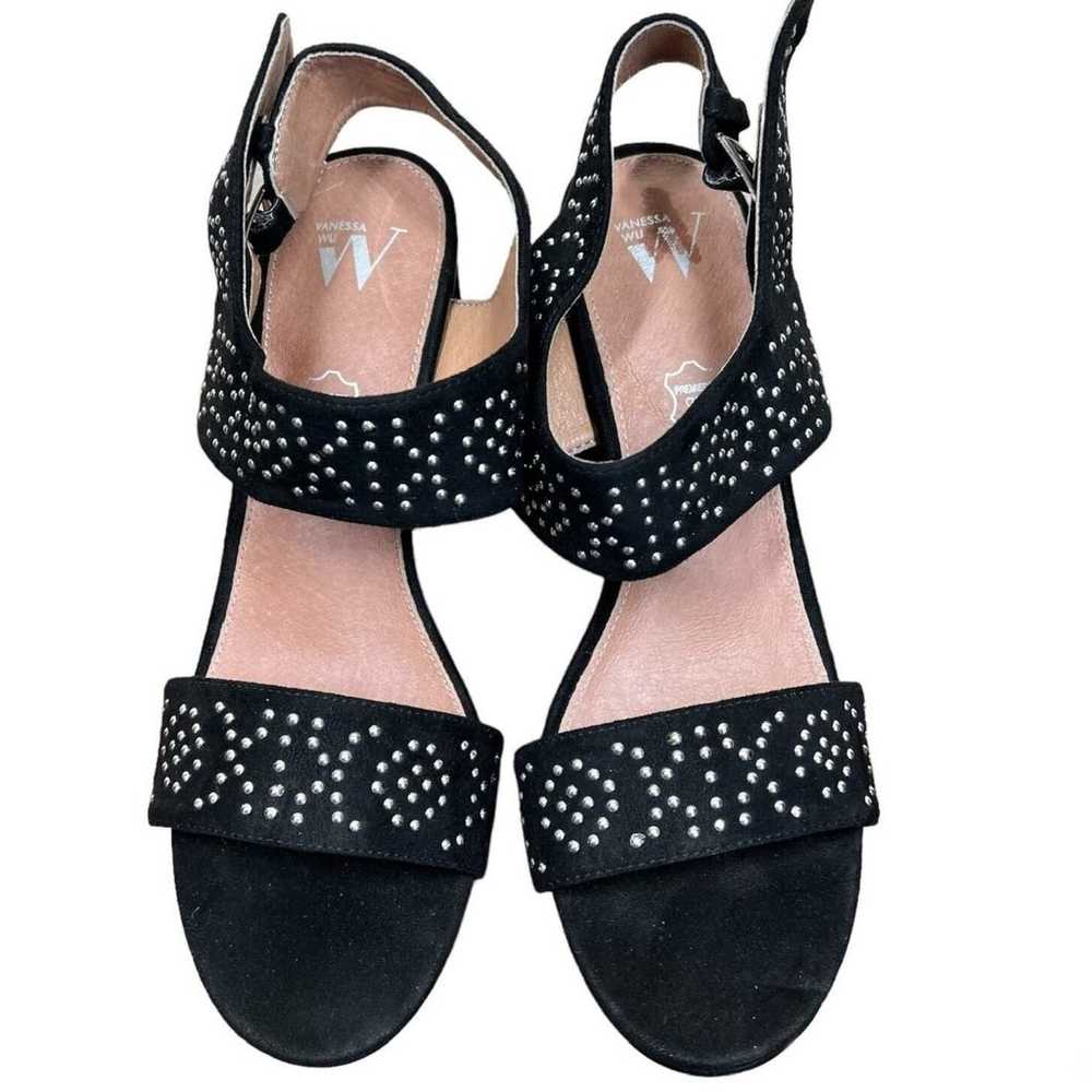 Vanessa Wu black suede sandals silver beaded embe… - image 1