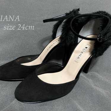 Diana DIANA 24cm High Heel Ankle Strap Fur Pumps