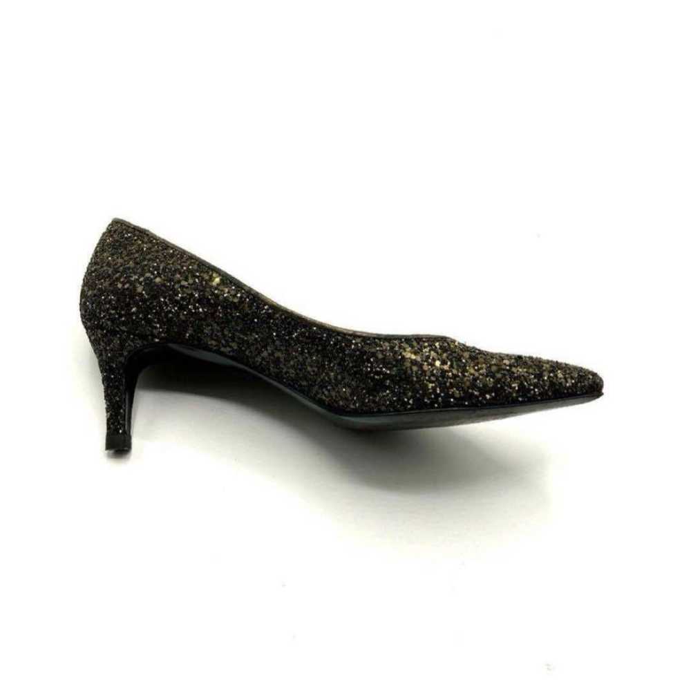 Ginza Kanematsu Pumps Glitter Lamé Black Gold 1704 - image 10