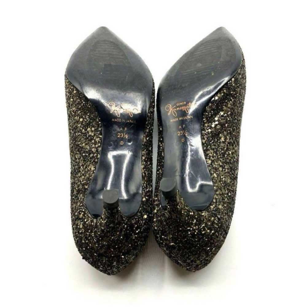 Ginza Kanematsu Pumps Glitter Lamé Black Gold 1704 - image 12