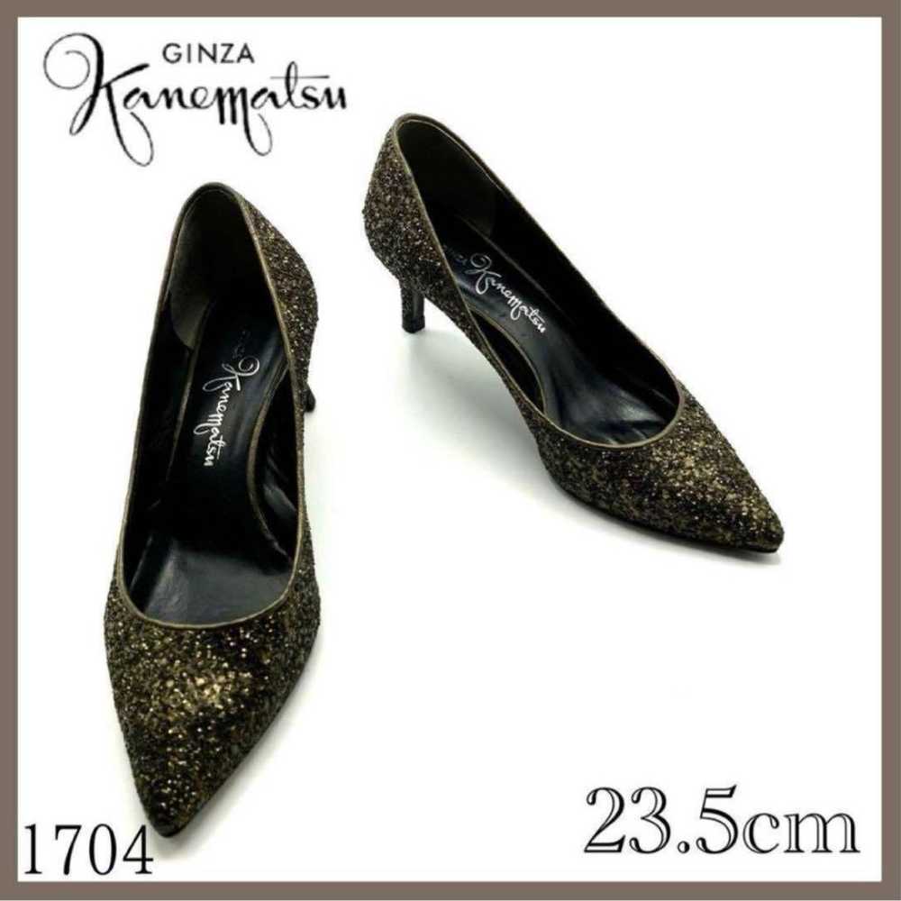 Ginza Kanematsu Pumps Glitter Lamé Black Gold 1704 - image 1