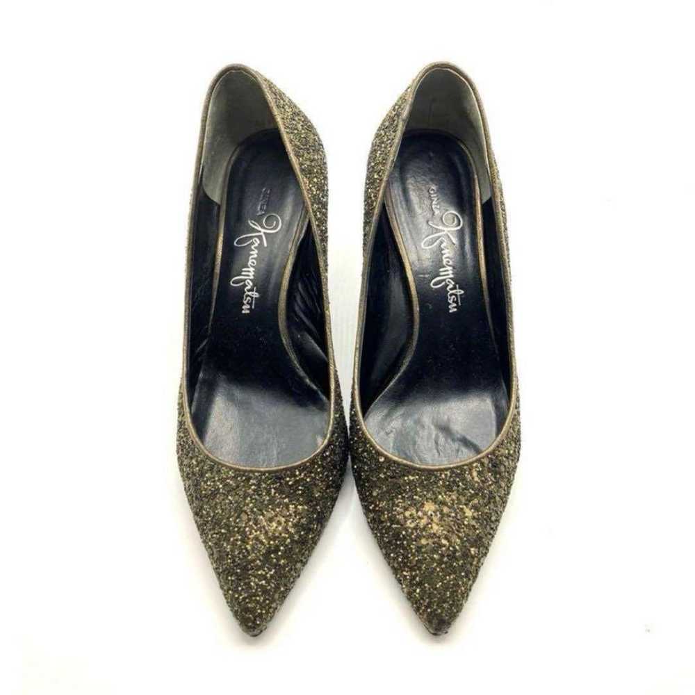 Ginza Kanematsu Pumps Glitter Lamé Black Gold 1704 - image 2