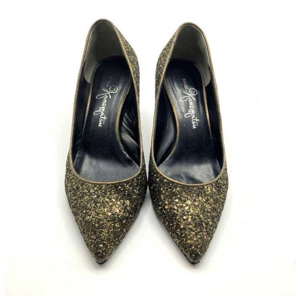 Ginza Kanematsu Pumps Glitter Lamé Black Gold 1704 - image 3