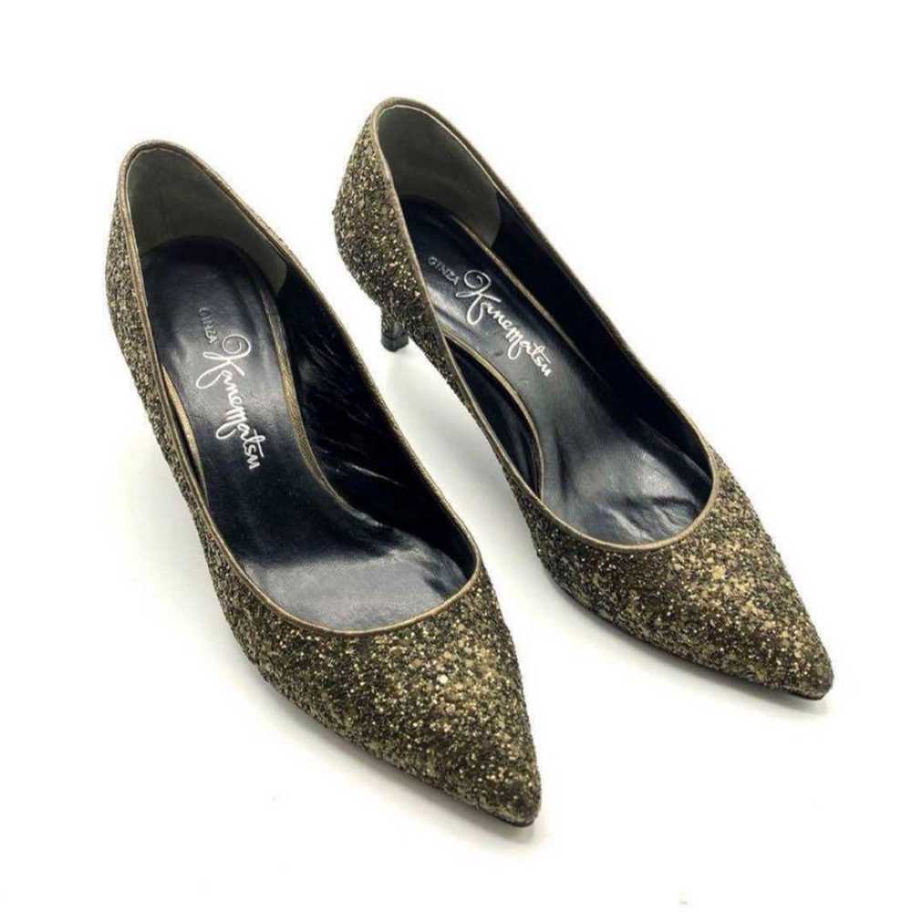 Ginza Kanematsu Pumps Glitter Lamé Black Gold 1704 - image 4