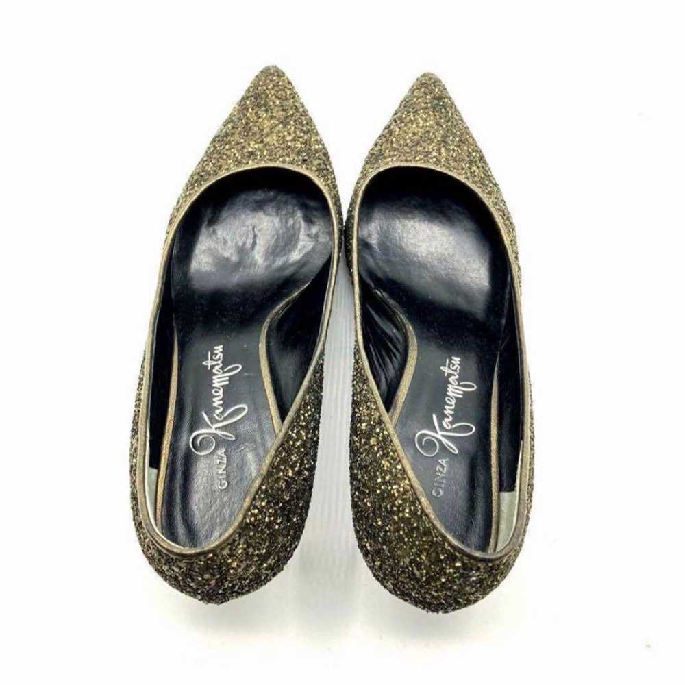 Ginza Kanematsu Pumps Glitter Lamé Black Gold 1704 - image 5