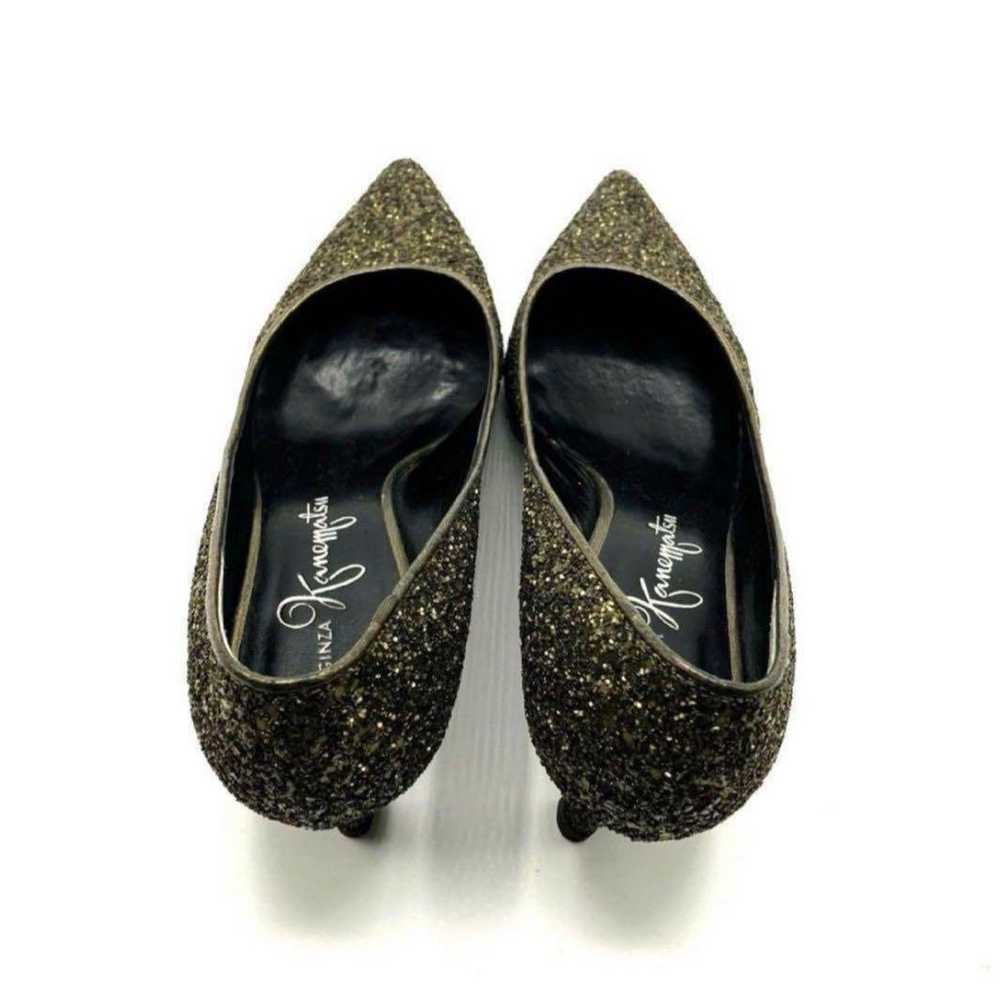 Ginza Kanematsu Pumps Glitter Lamé Black Gold 1704 - image 6