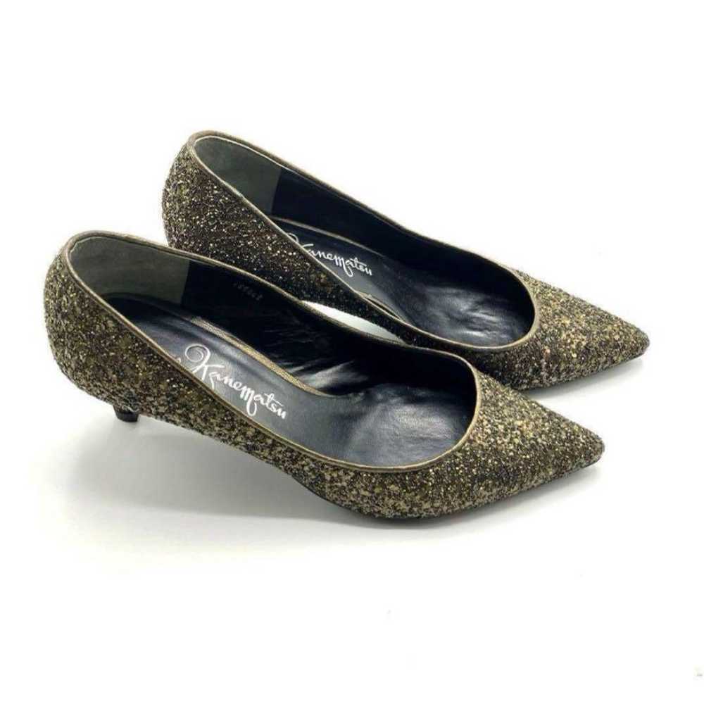 Ginza Kanematsu Pumps Glitter Lamé Black Gold 1704 - image 8