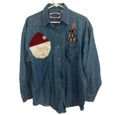 Vintage Holiday Christmas Denim Shirt Womens size… - image 1