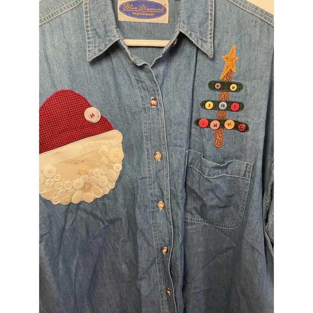 Vintage Holiday Christmas Denim Shirt Womens size… - image 4