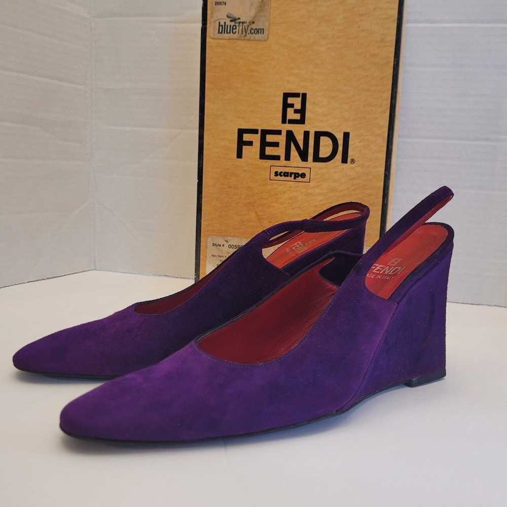 Authentic Fendi Purple Suede Wedge Slingback Roun… - image 1