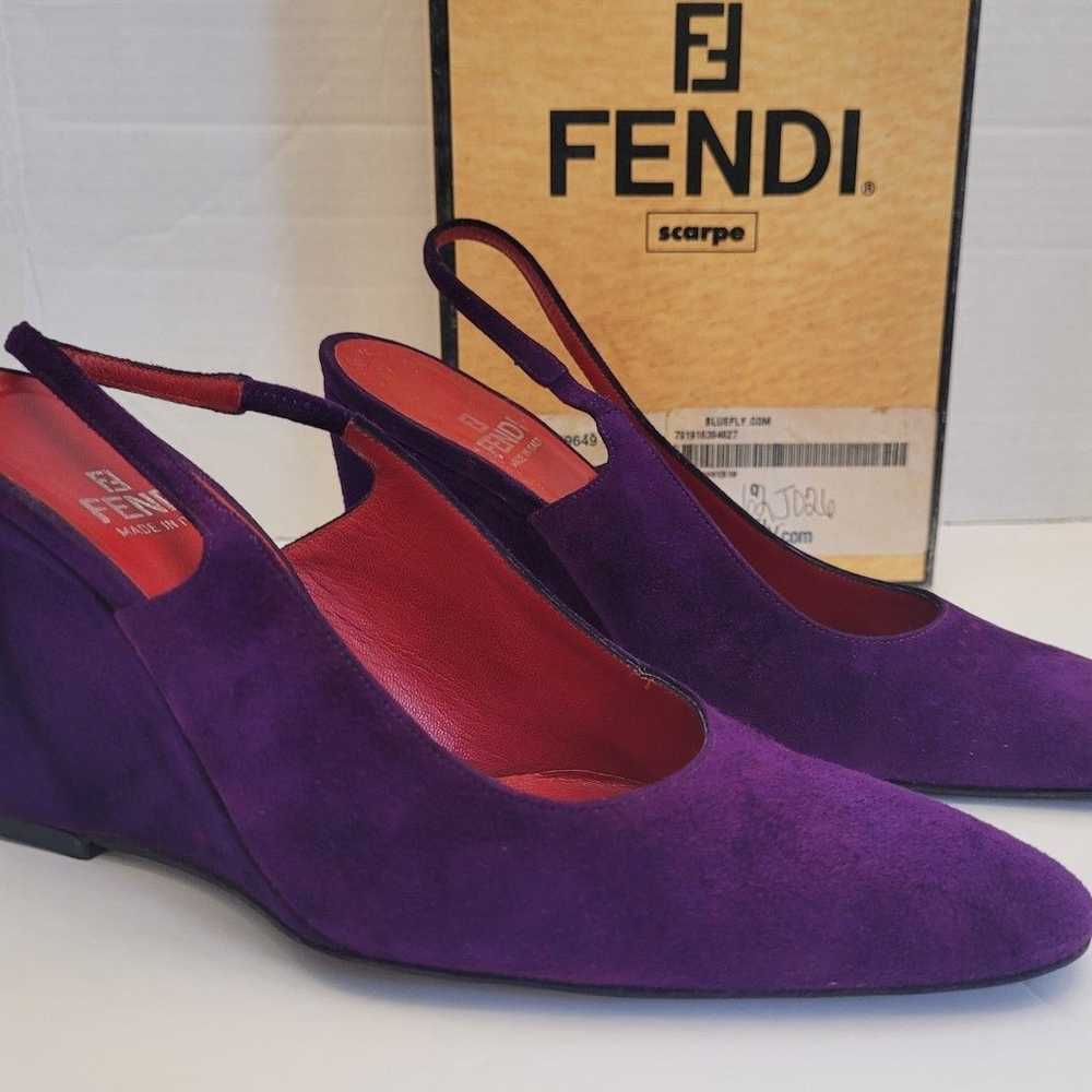 Authentic Fendi Purple Suede Wedge Slingback Roun… - image 2