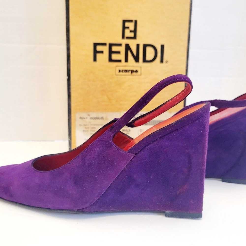 Authentic Fendi Purple Suede Wedge Slingback Roun… - image 4