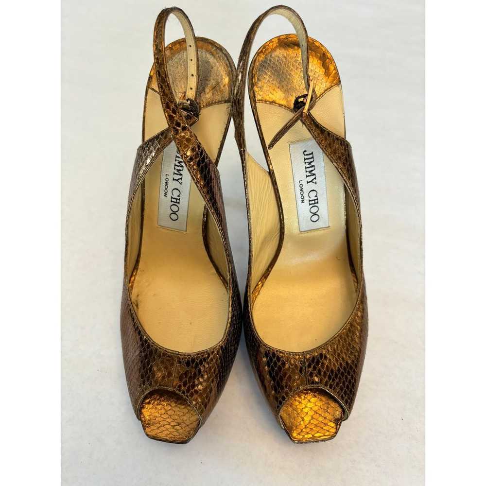 Jimmy Choo Brown Bronze Shiny Python Peep Toe Sli… - image 1