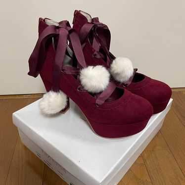 LIZ LISA Burgundy Suede Pumps with Fur - image 1