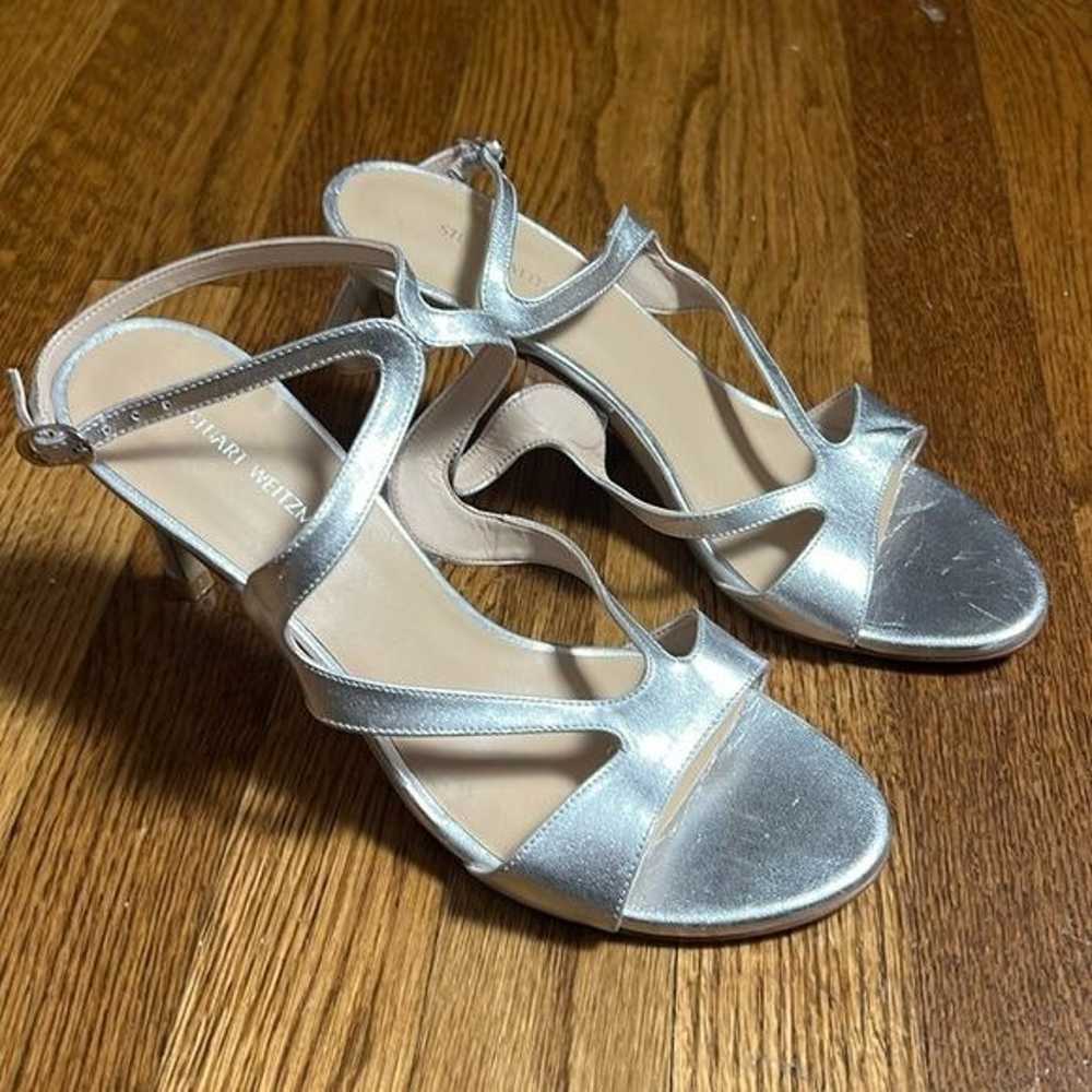 Stuart Weitzman Mariposa 80s Silver Sandal Heel, … - image 1