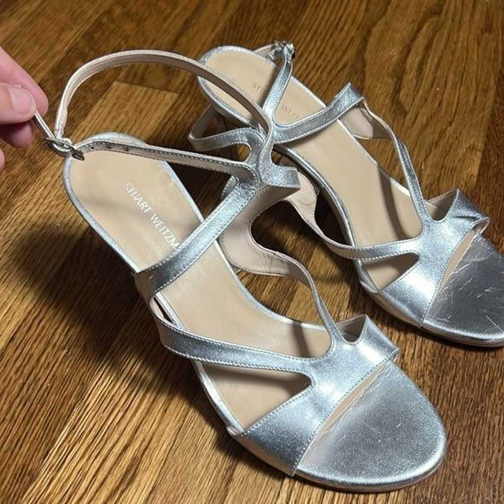 Stuart Weitzman Mariposa 80s Silver Sandal Heel, … - image 3