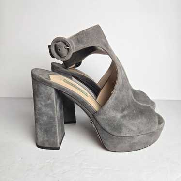 Prada Gray Suede Slingback Leather Chunky Heel Pl… - image 1