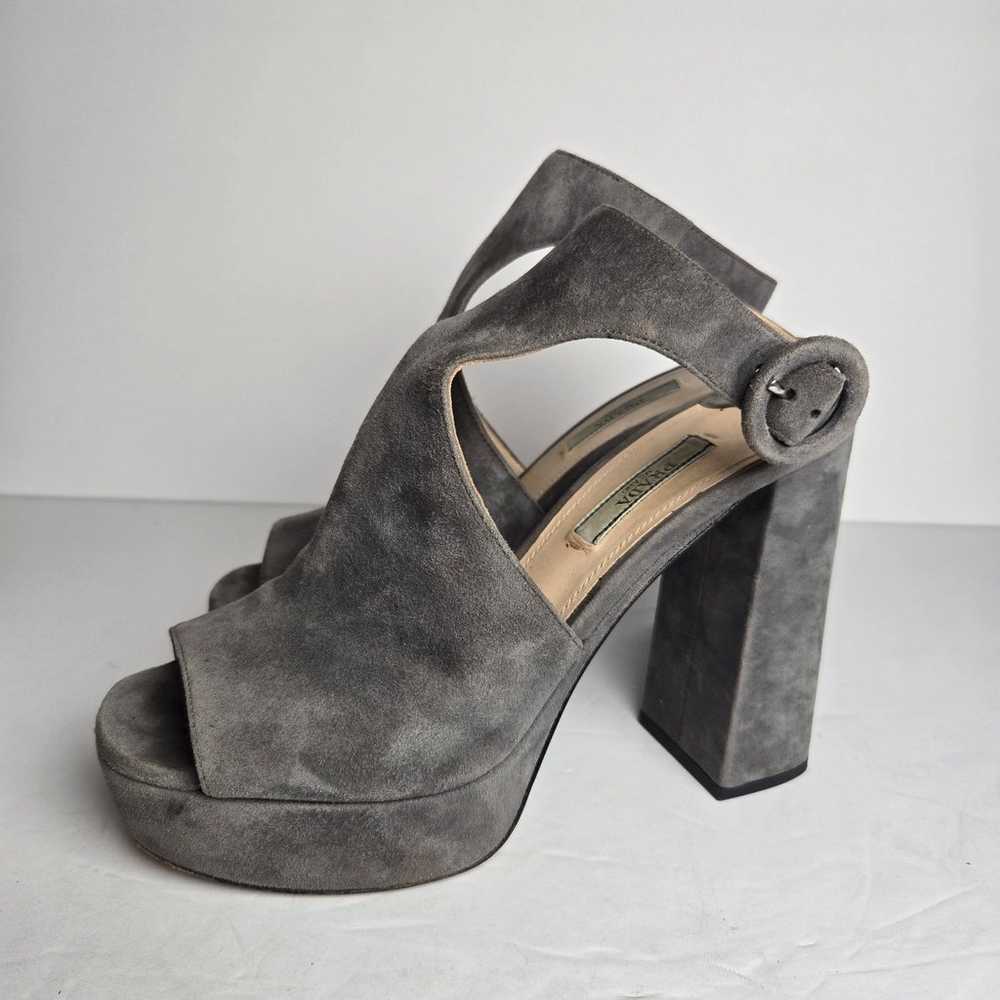 Prada Gray Suede Slingback Leather Chunky Heel Pl… - image 2