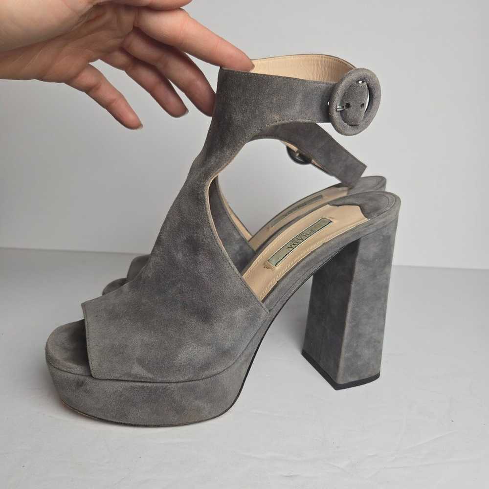 Prada Gray Suede Slingback Leather Chunky Heel Pl… - image 3