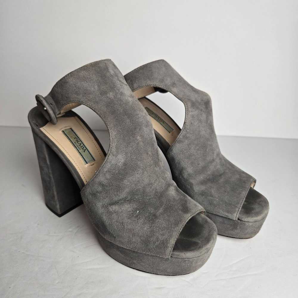 Prada Gray Suede Slingback Leather Chunky Heel Pl… - image 4