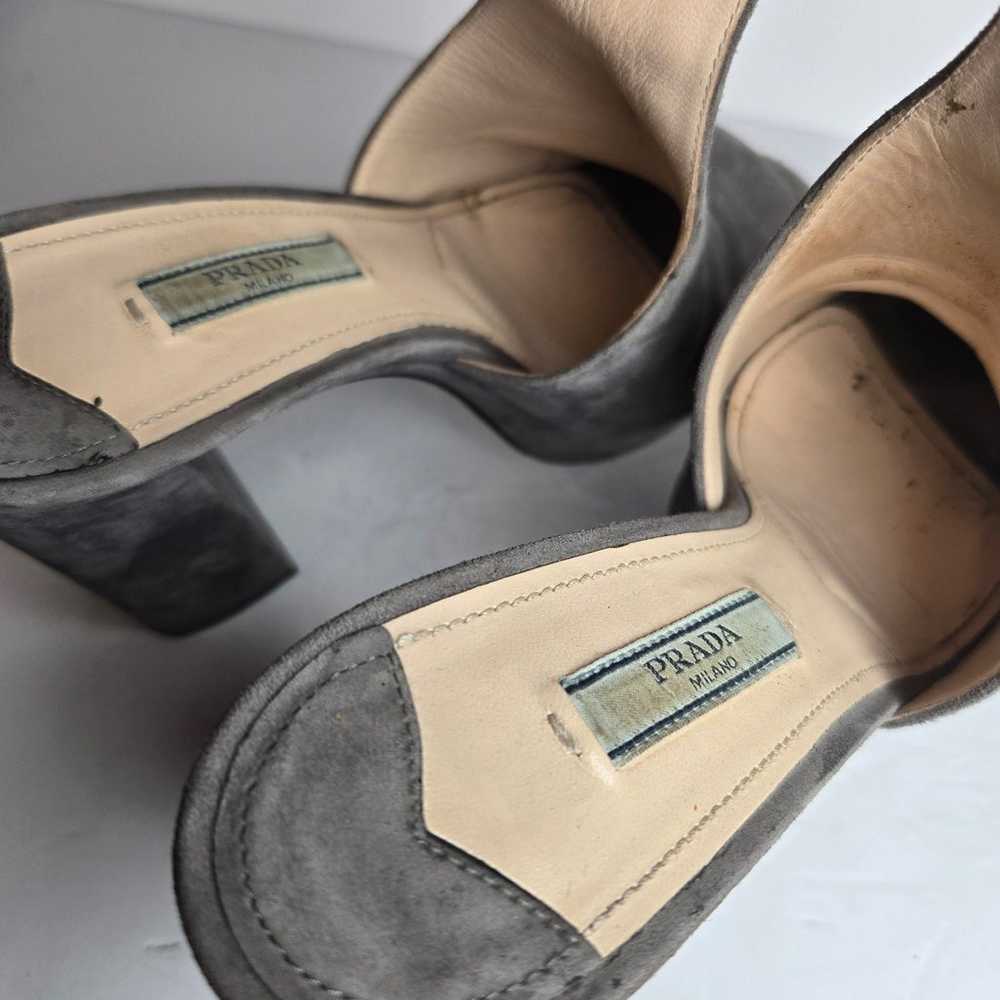 Prada Gray Suede Slingback Leather Chunky Heel Pl… - image 5