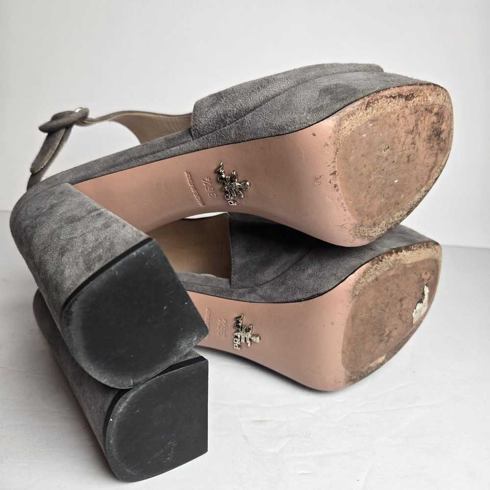 Prada Gray Suede Slingback Leather Chunky Heel Pl… - image 7