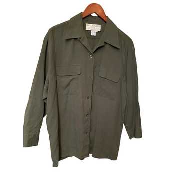 Vintage Women’s Large Silk Blouse Olive Green But… - image 1