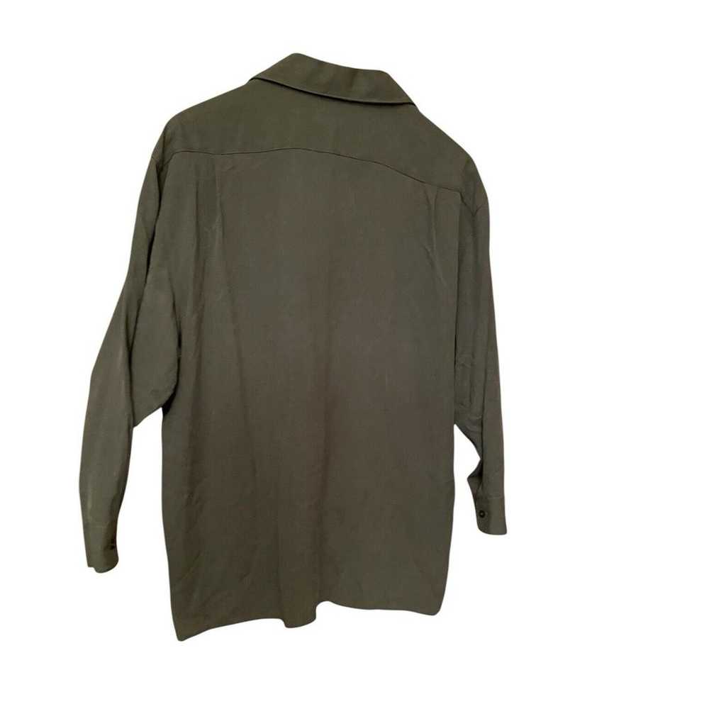 Vintage Women’s Large Silk Blouse Olive Green But… - image 2