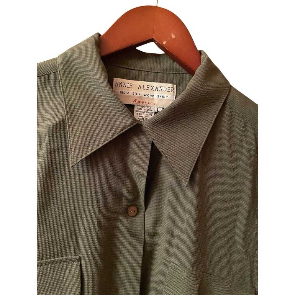 Vintage Women’s Large Silk Blouse Olive Green But… - image 4