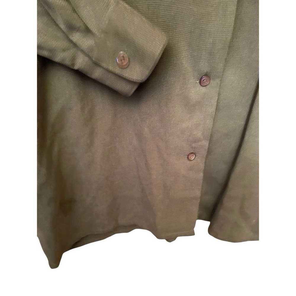 Vintage Women’s Large Silk Blouse Olive Green But… - image 5