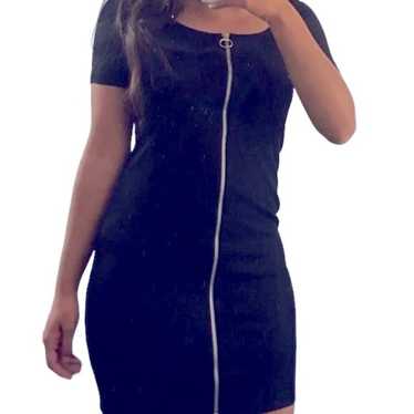 ZARA Black Zipper Front Short Mini Dress Short Sl… - image 1