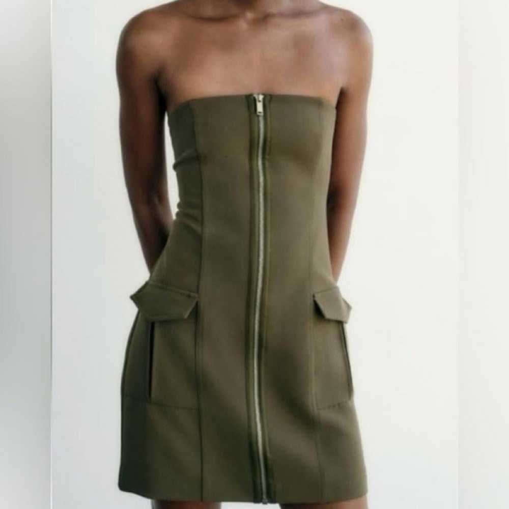 Zara Mini Zip Up Dress in Olive Green - image 1