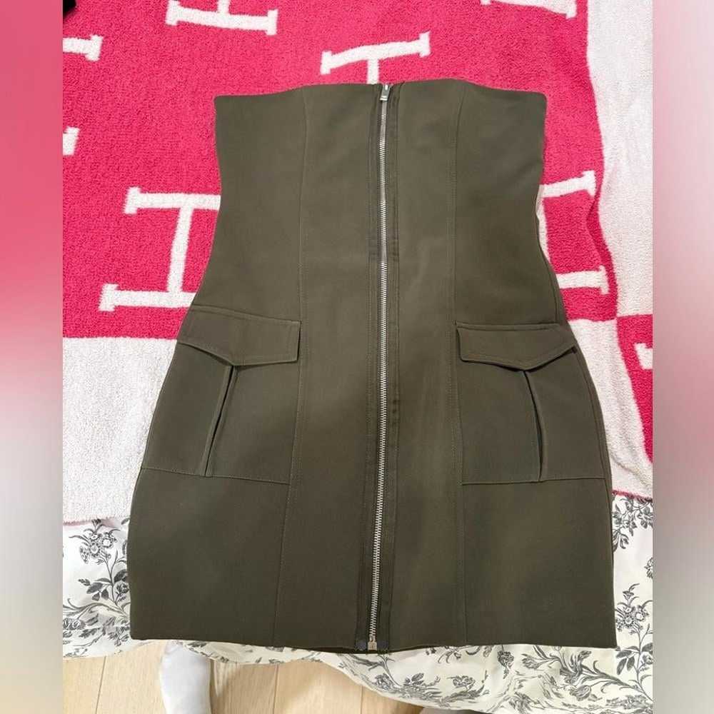 Zara Mini Zip Up Dress in Olive Green - image 2