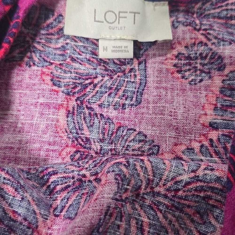 Loft Linen Blend Dress Fuchsia Leaf Print Ruffle … - image 5