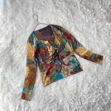 INK Paisley Pattern Frill Long Sleeve Blouse Brig… - image 1