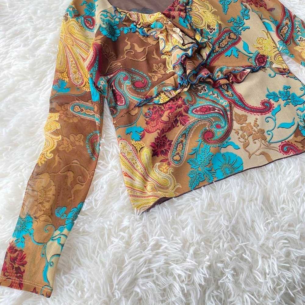 INK Paisley Pattern Frill Long Sleeve Blouse Brig… - image 3