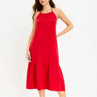 LOFT Red Smocked Cutout Back Halter Tie Neck Gauzy